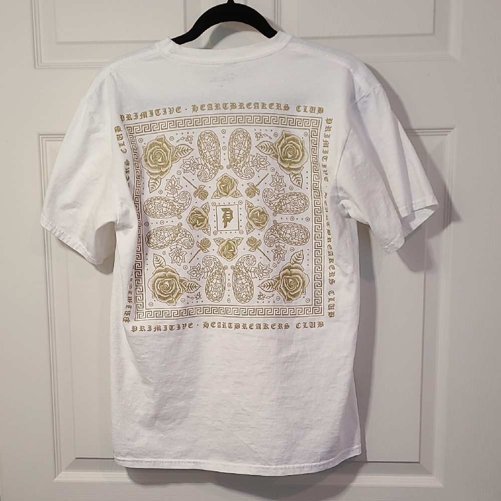 Primitive Skateboarding White T-Shirt Size M Gold Accents